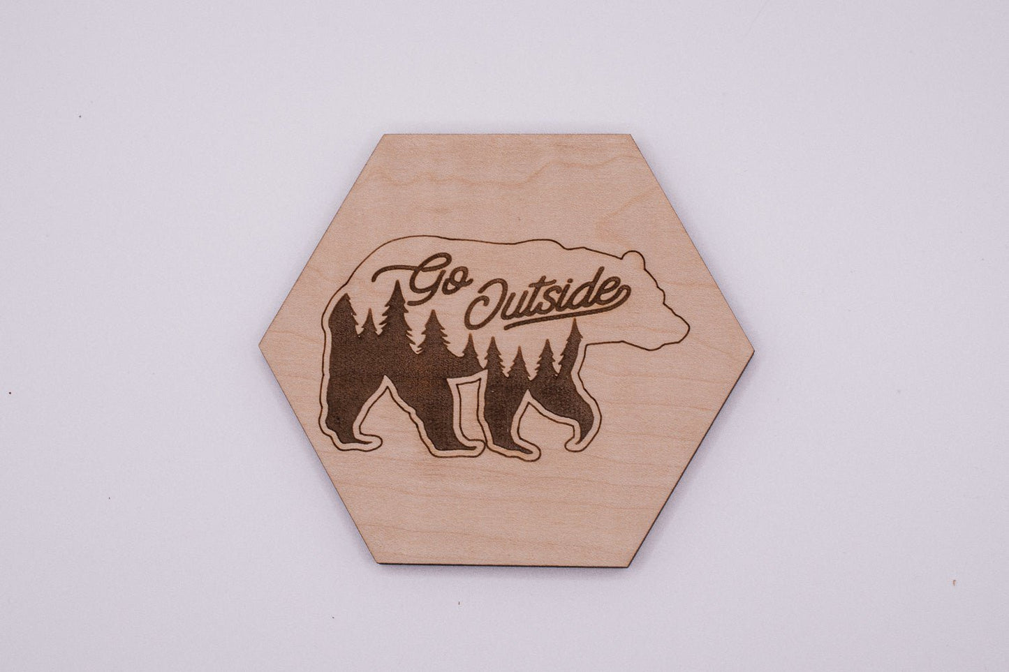 Campy Coasters Take a Hike design, laser-engraved outdoor hiking motif on Maple