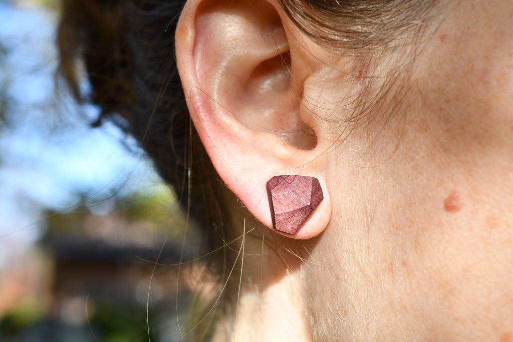 Geometric Wood Stud Earrings – Sterling Posts, ½″ faceted - PRW Made - Earrings