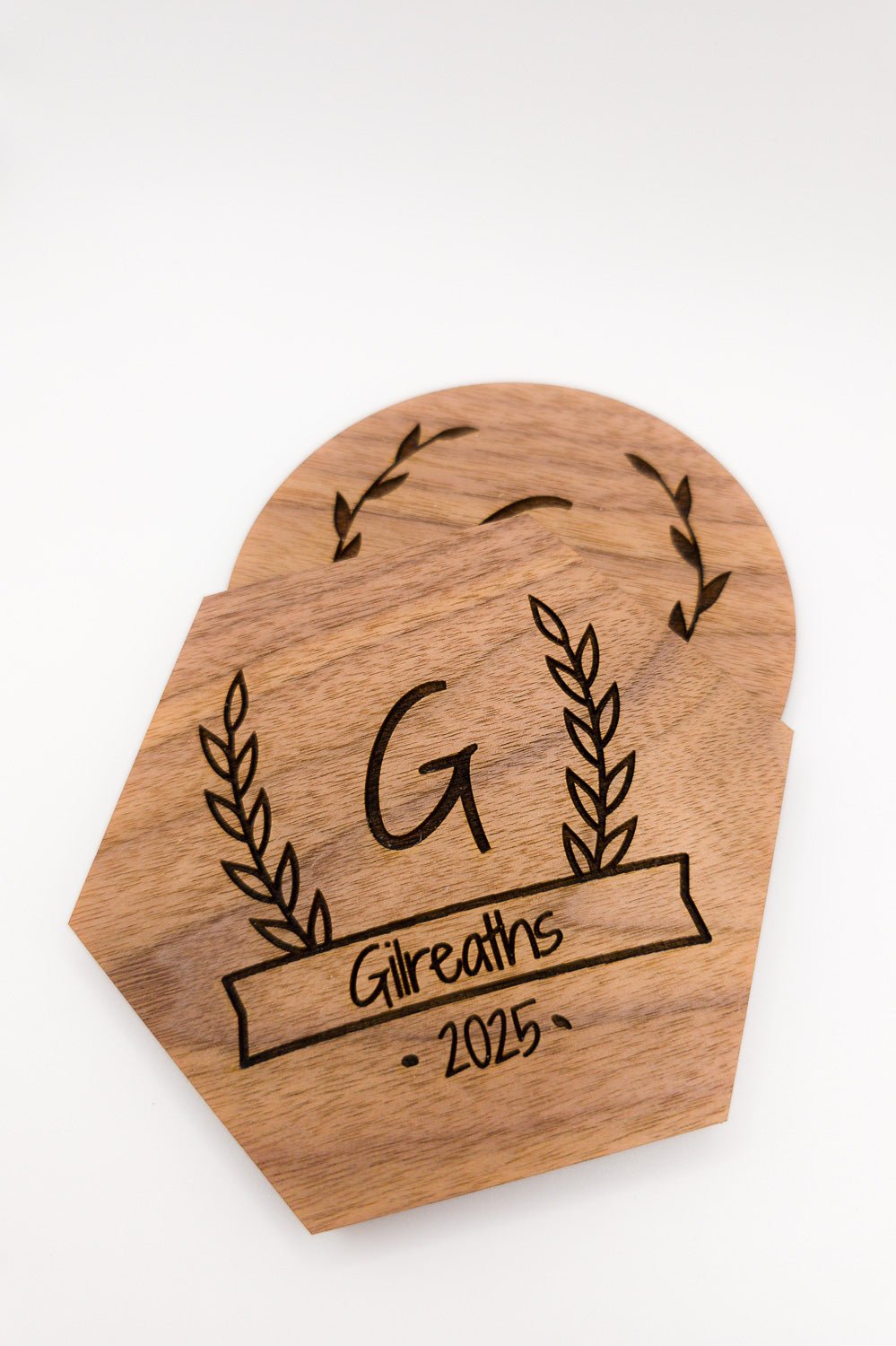 Custom engraved wooden closing gifts for realtors including coasters and keychains