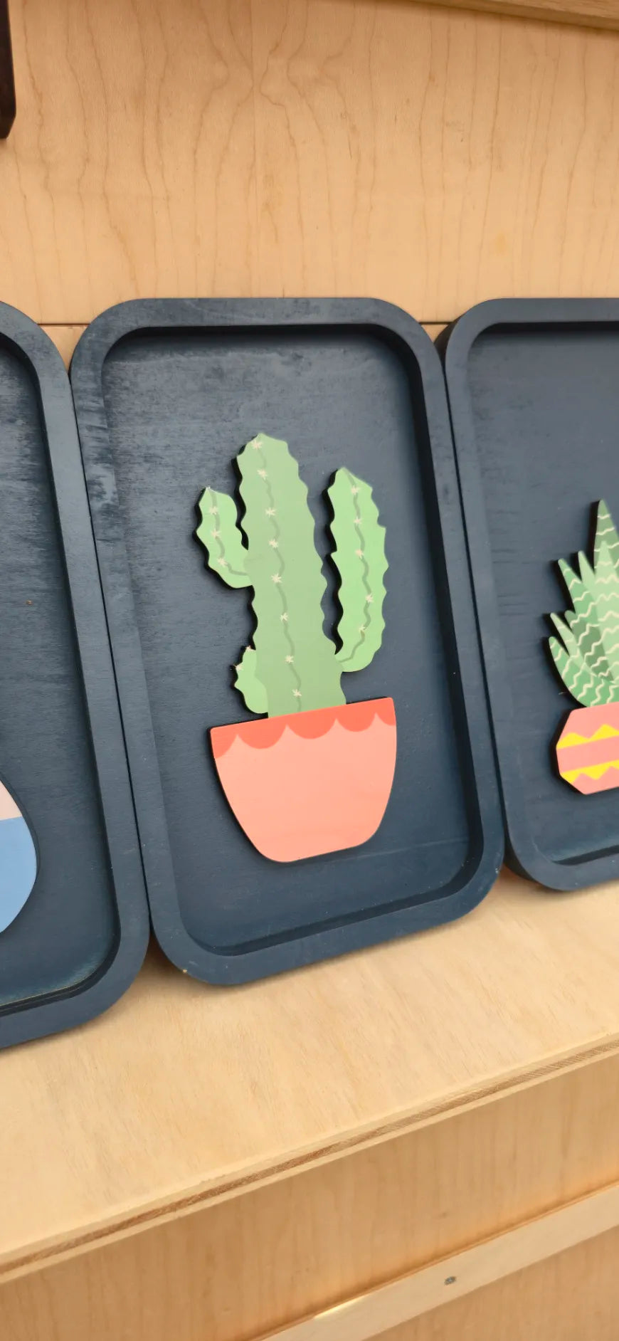 4 Panel Succulent Wall Art - close-up of cactus panel