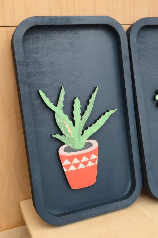 4 Panel Succulent Wall Art - close-up of aloe panel