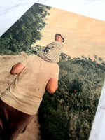 Alt-angle detail of Natural Base finish on 11x14 Custom Photo Print on Wood (5x7 sample shown)