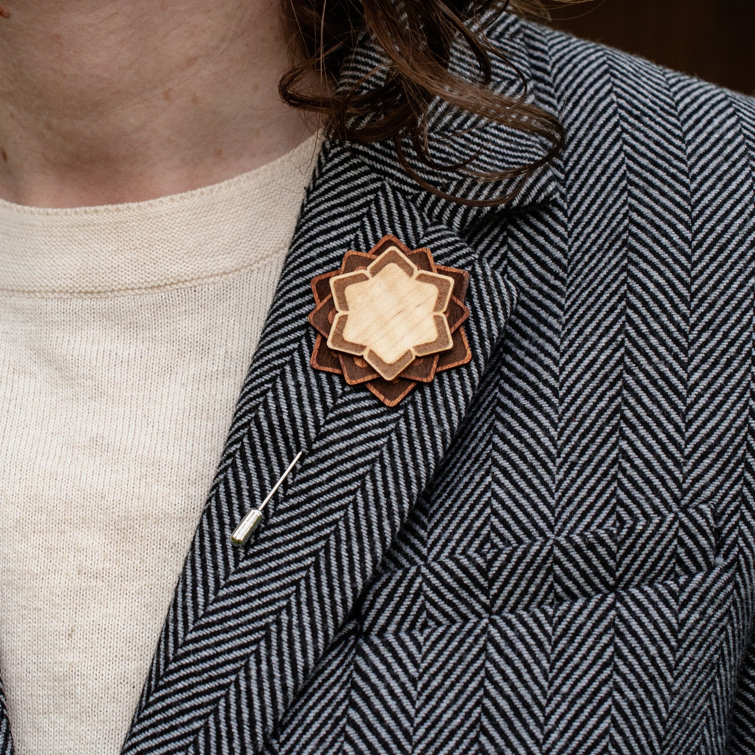 Wooden Brooch | Layered Lotus