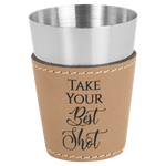 2 oz. Light Brown Laserable Leatherette & Stainless Steel Shot Glass
