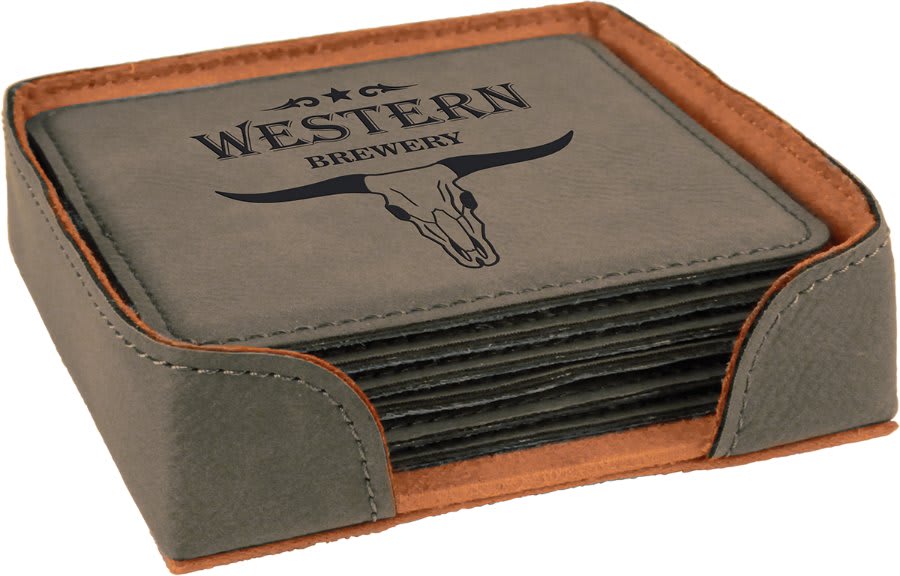 4" x 4" Laserable Leatherette 6-Coaster Set
