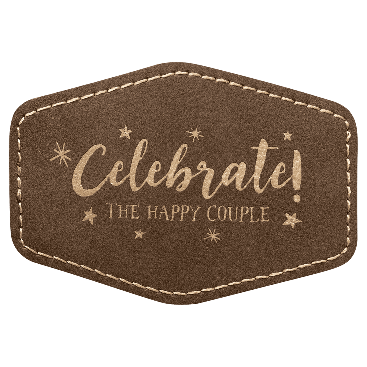 3 1/2" x 2 1/2" Hex Rustic/Gold Laserable Leatherette Patch with Adhesive