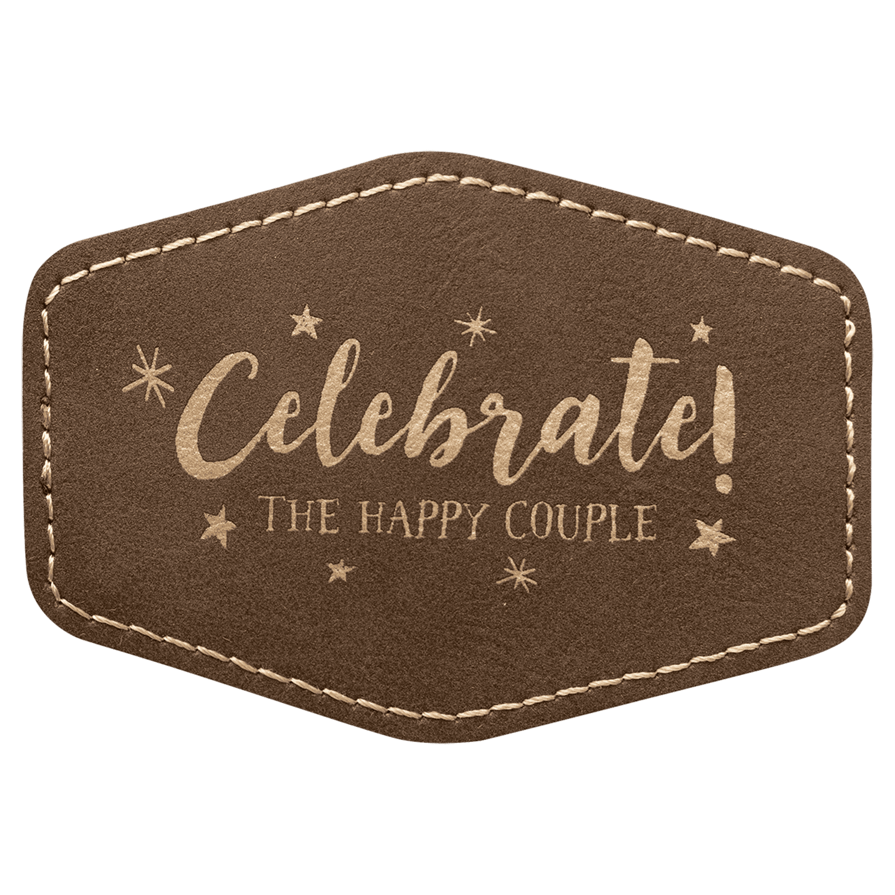 3 1/2" x 2 1/2" Hex Rustic/Gold Laserable Leatherette Patch with Adhesive
