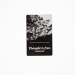 Thought Is Free metal bookmark, Shakespeare quote on black aluminum, windswept trees photo