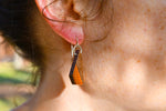 Cone-shaped wooden drop earrings with contrasting hardwood inlay, sterling silver hardware