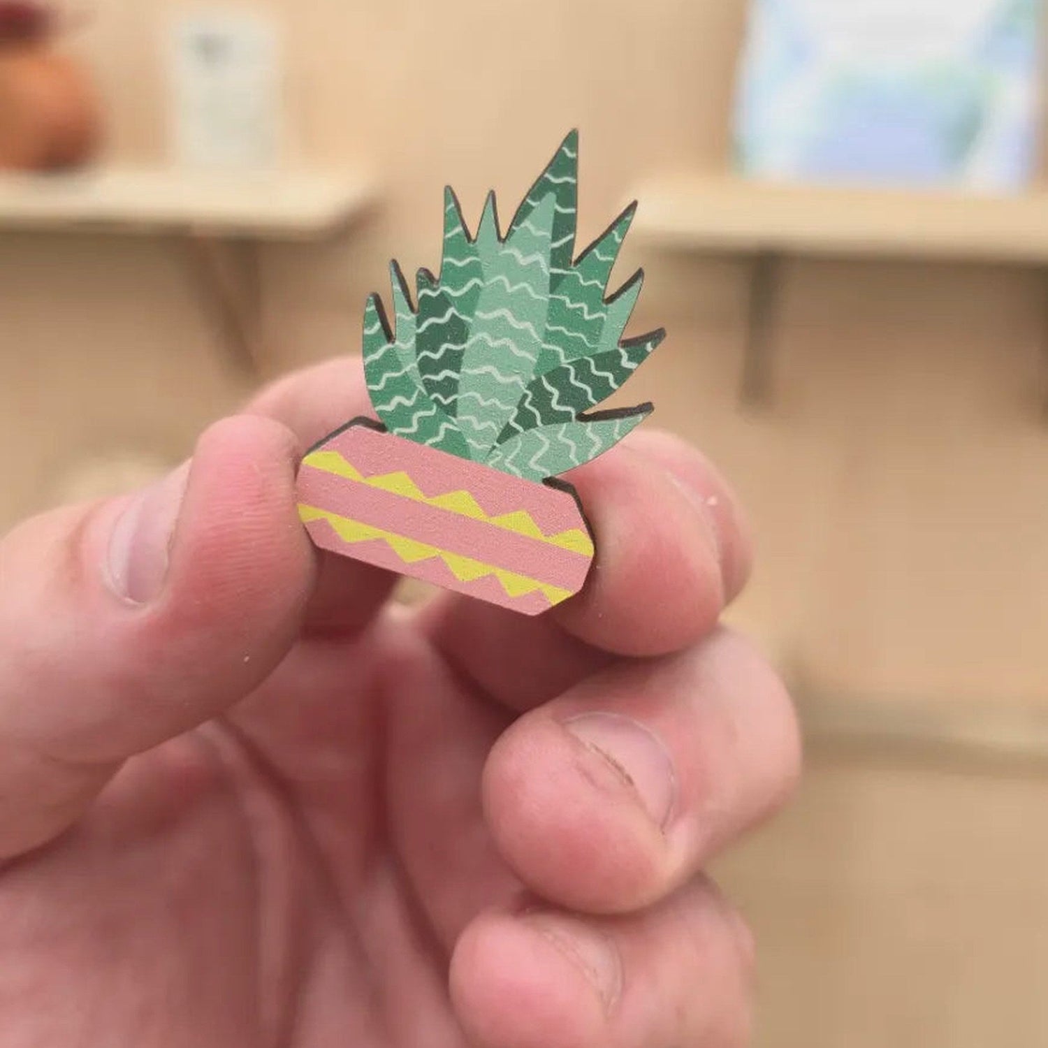 Agave succulent cherry wood magnet sample from Plant Lover wholesale pack