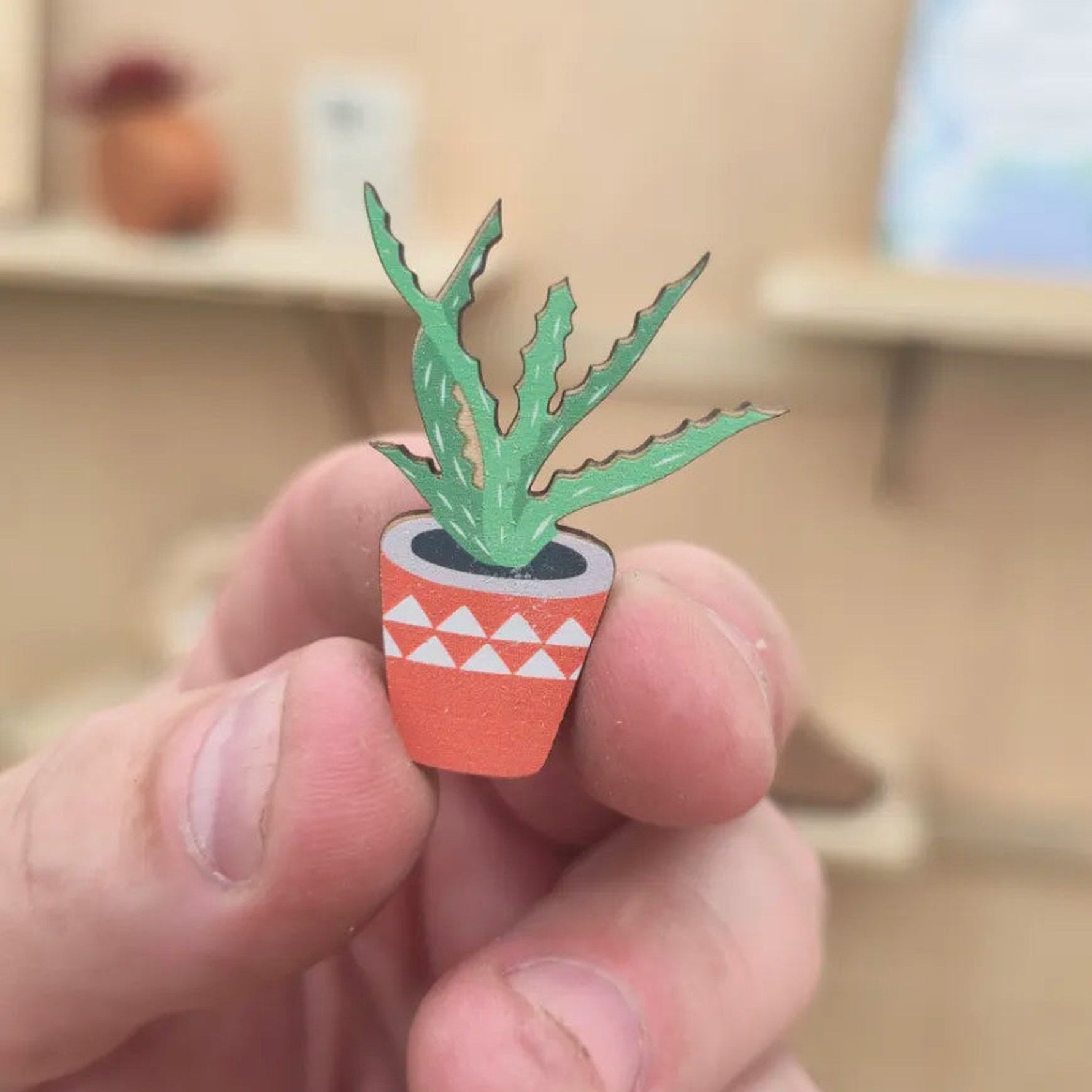 Aloe succulent cherry wood magnet sample from Plant Lover wholesale pack