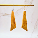 Ascent angled drop earrings in Cedar wood, lightweight geometric design by PRWMade