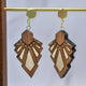 Art Deco wood earrings in Walnut, geometric angular design with gold-plated earwire
