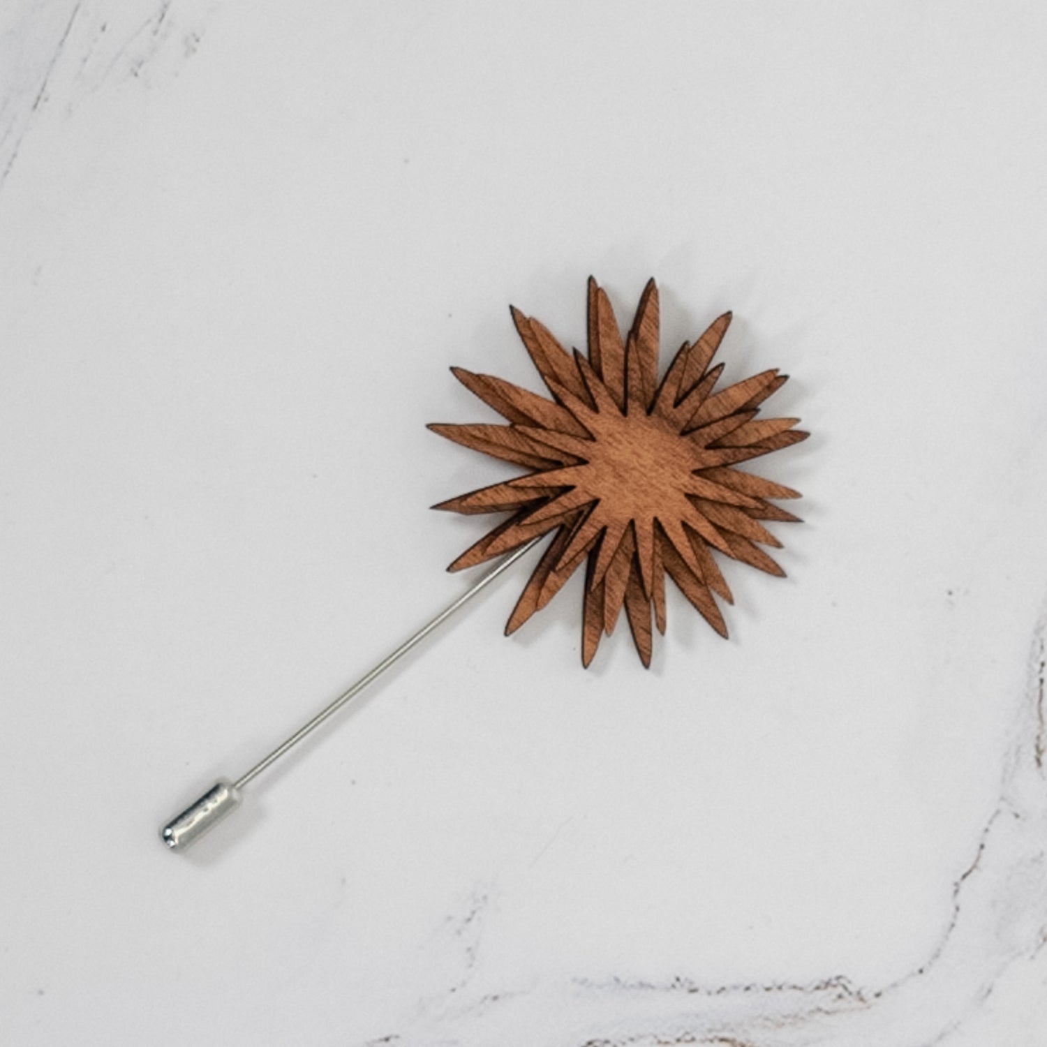 Wood Brooch | Sunburst Chrysanthemum