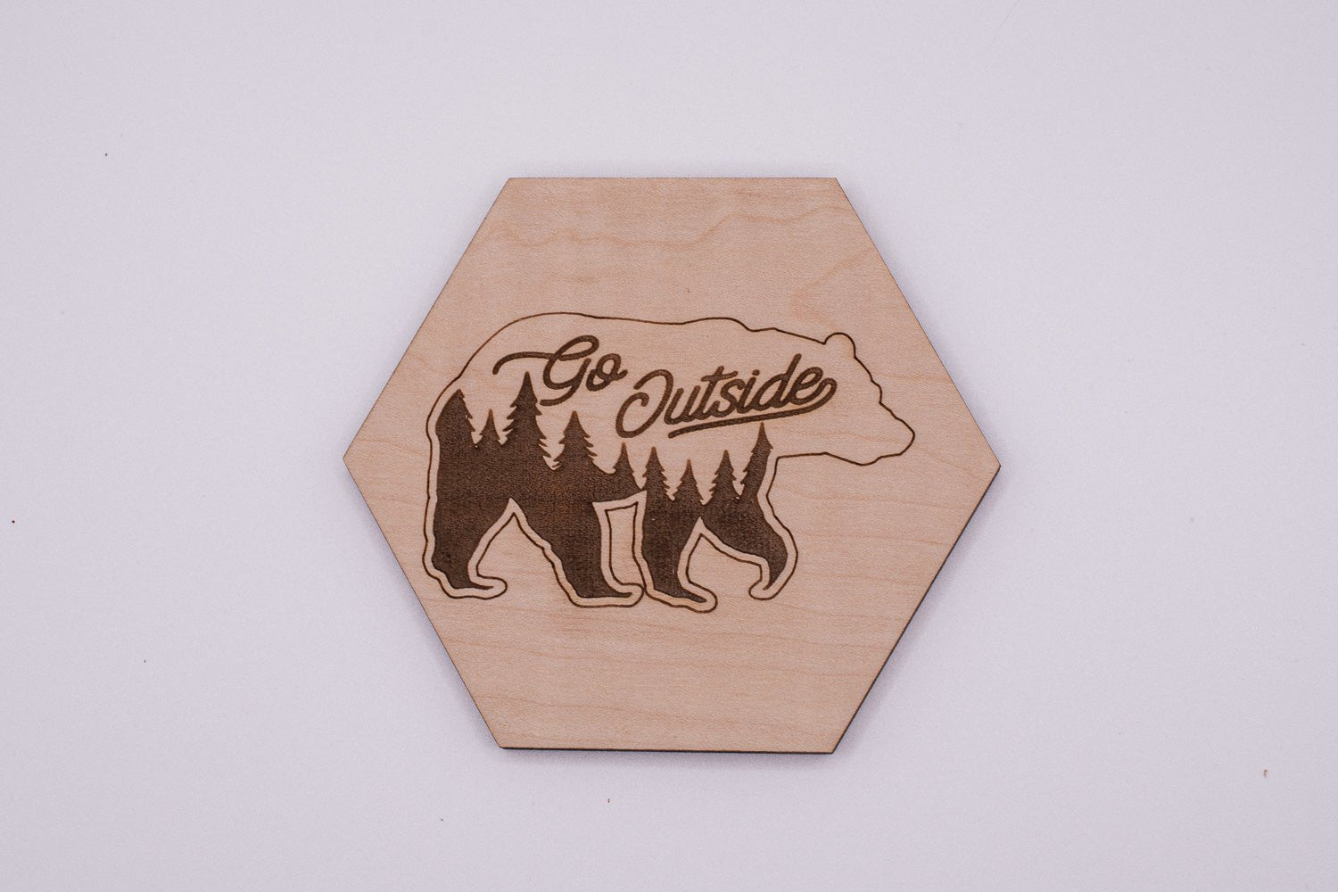 Campy Coasters Take a Hike design, laser-engraved outdoor hiking motif on Maple