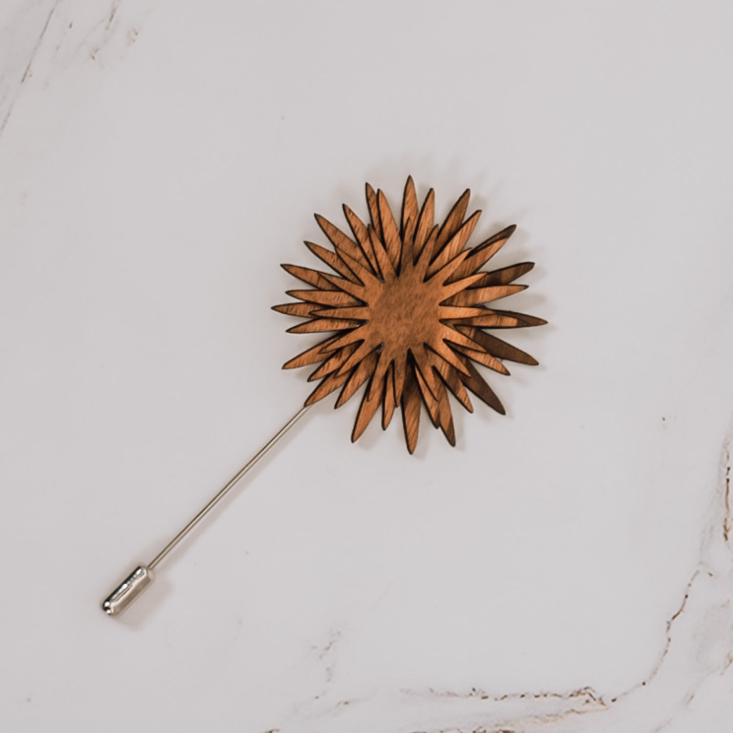 Wood Brooch | Sunburst Chrysanthemum