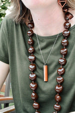 Drop inlay bar necklace in Walnut with Chakte Kok wood accent, sterling silver chain