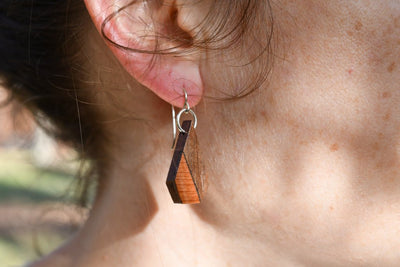 Cone earrings in Chakte Kok red heart wood, lightweight tapered design by PRWMade