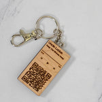 Rectangular maple wood keychain engraved with a scannable Spotify music code and song title, custom made by PRWMade