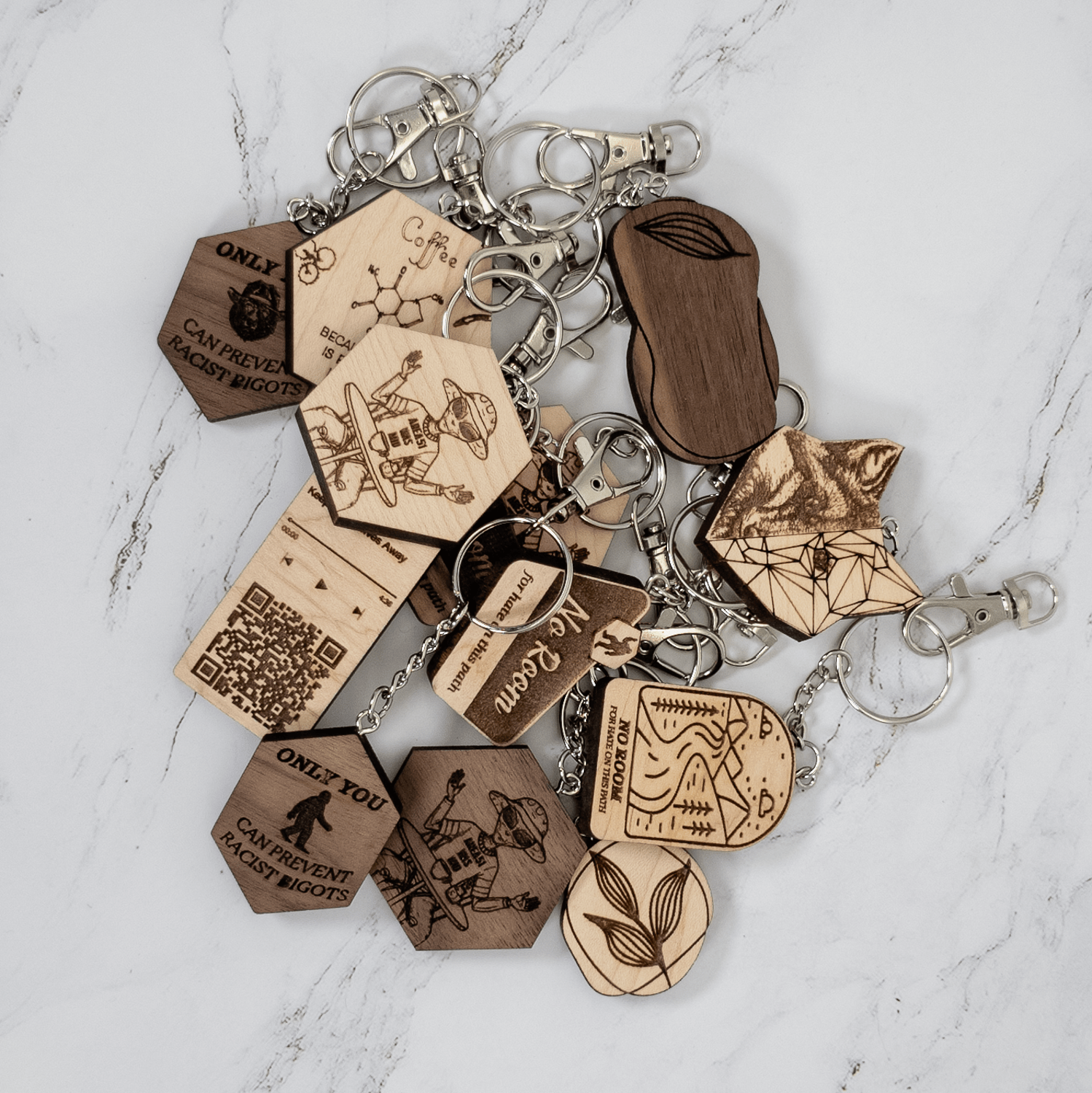 Geometric Fox Wood Keychain - PRW Made - Keychains