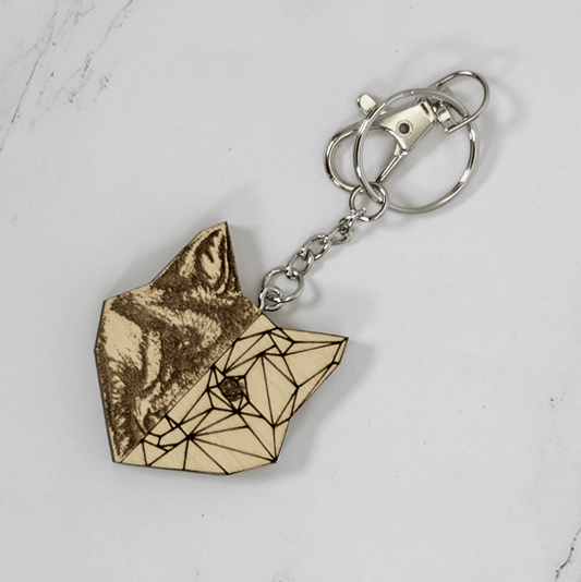 Geometric Half Fox Wood Keychain - PRW Made - Keychains