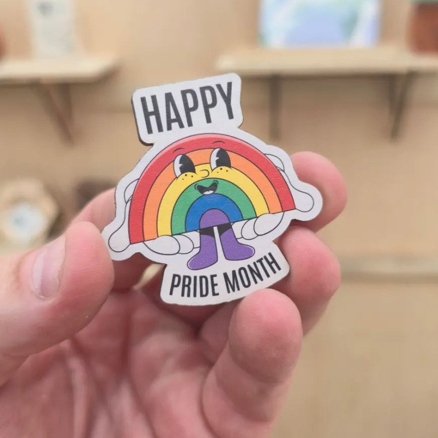 Happy Pride Month cherry wood magnet sample from Pride wholesale pack