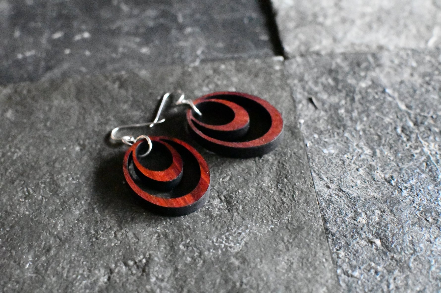 Wooden hoop earrings in Chakte Kok, lightweight natural wood hoops with gold-plated closure