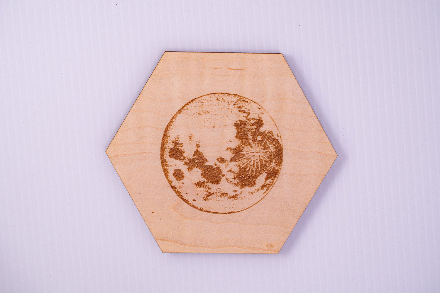 Moon phase wood coaster set, laser-engraved lunar cycle on Walnut with cork backing