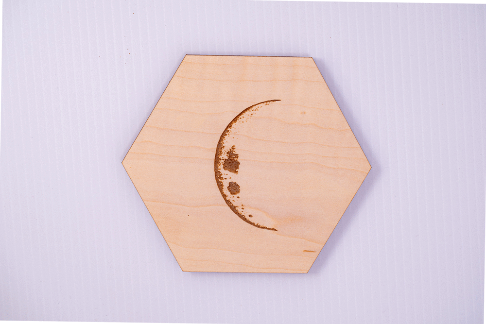 Animated lunar cycle showing moon phases from new moon to full moon, PRWMade coaster line