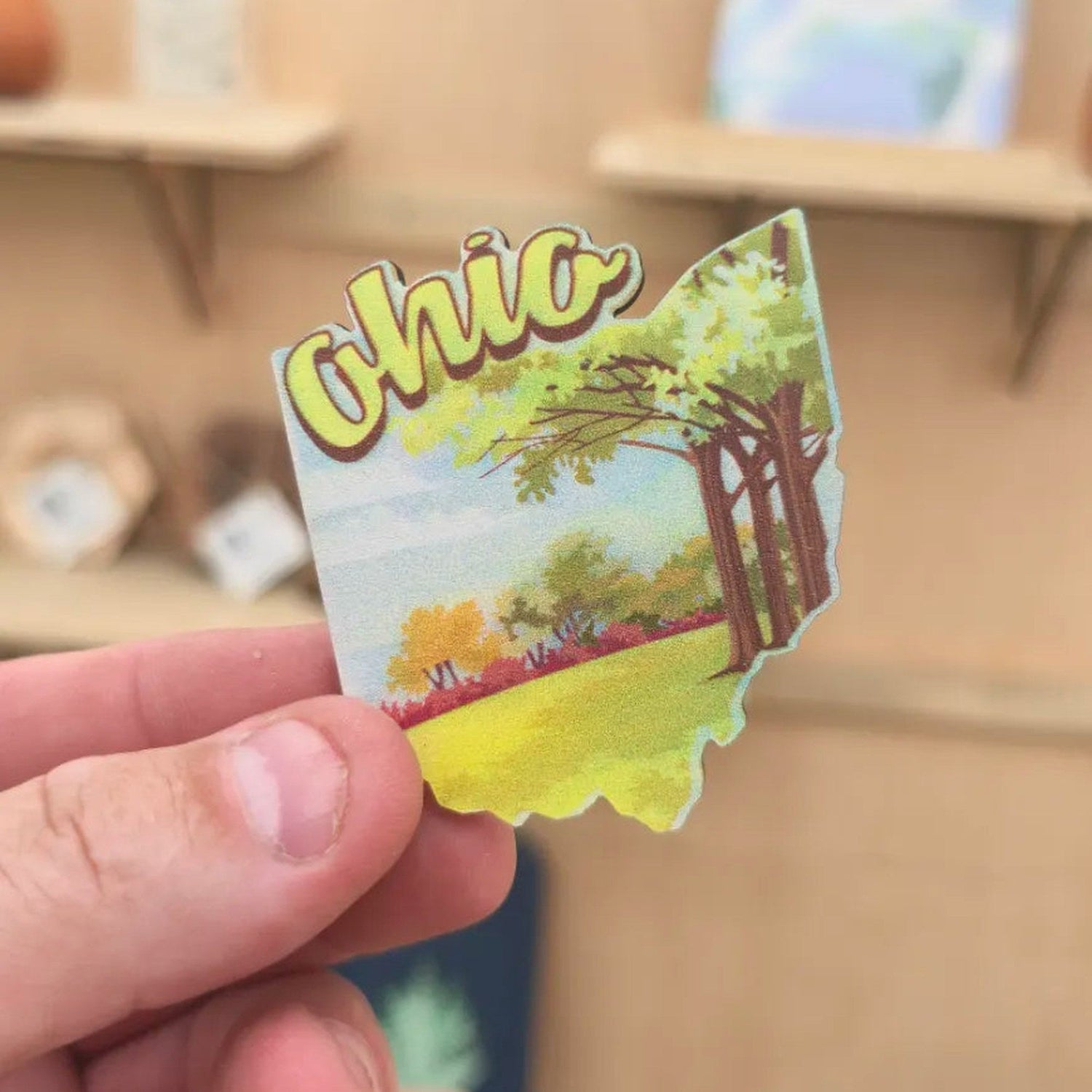 Ohio Scenery cherry wood magnet sample from Ohio wholesale pack