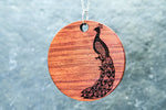 Peacock pendant necklace in Olivewood, 1.5-inch medallion on 18-inch sterling silver chain