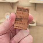 Silence kills ideas read banned books cherry wood sticker typewriter style