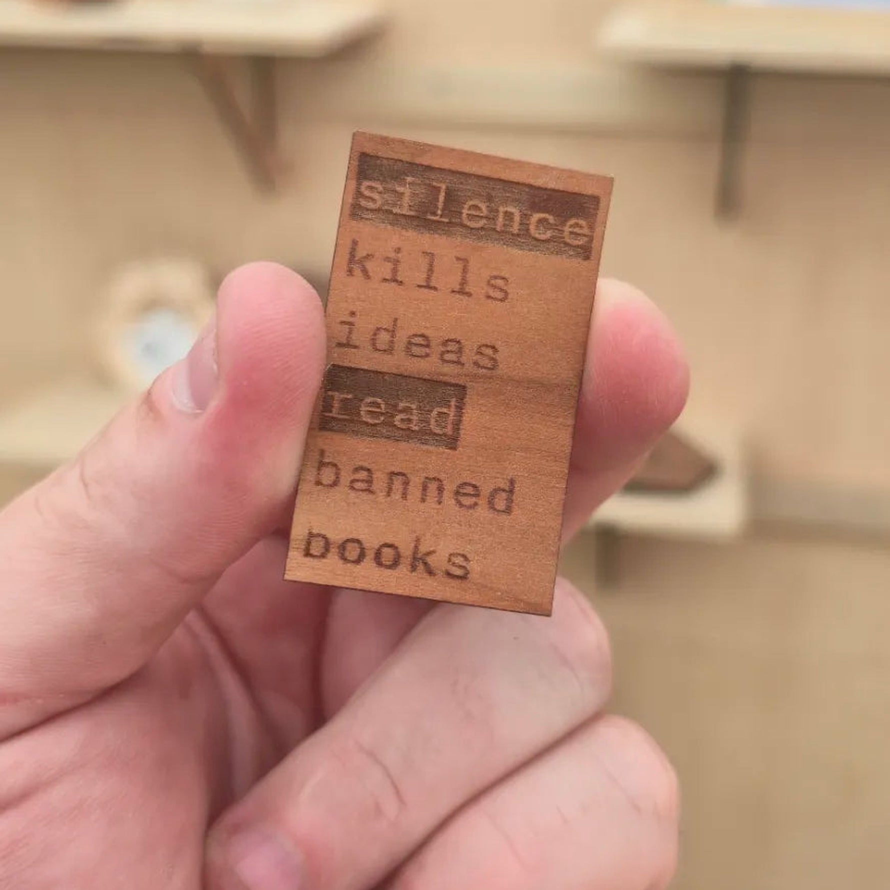 Silence kills ideas read banned books cherry wood sticker typewriter style