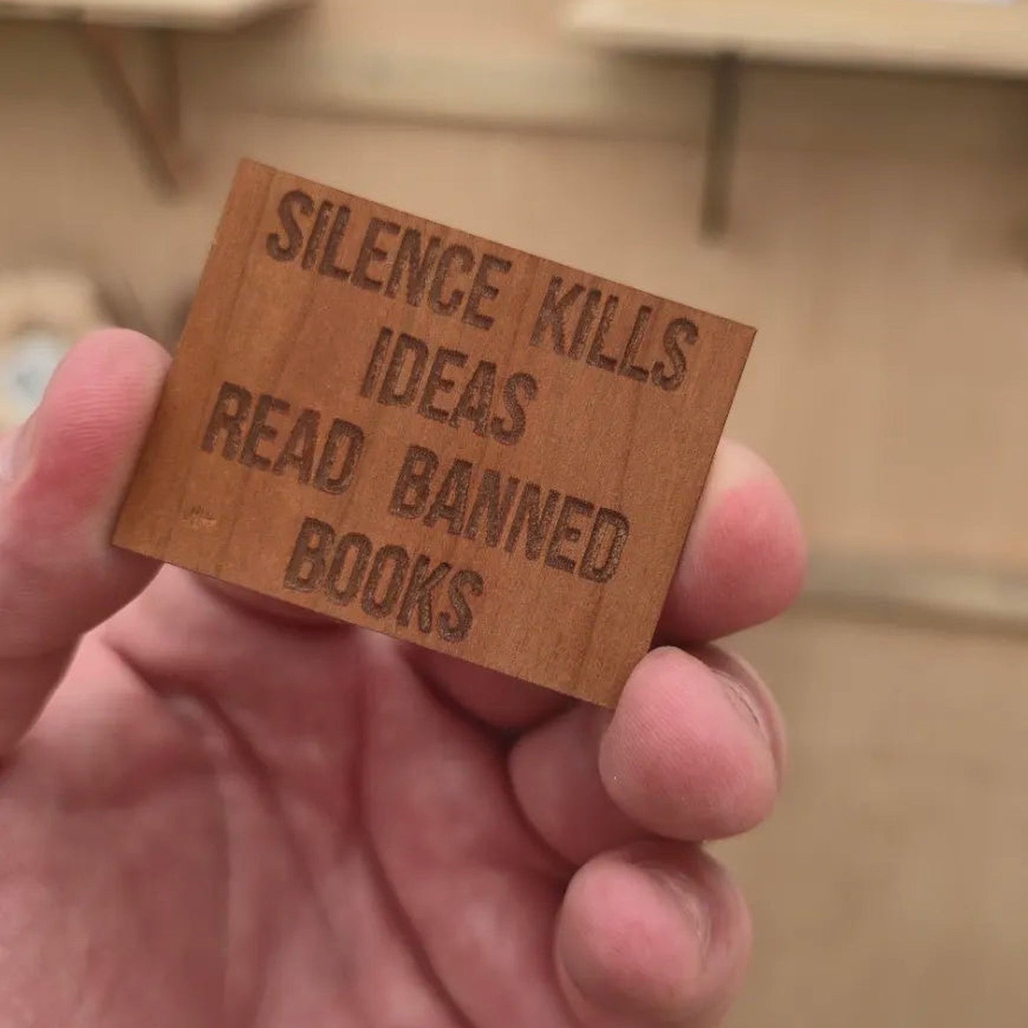 Silence kills ideas read banned books large cherry wood sticker laser engraved