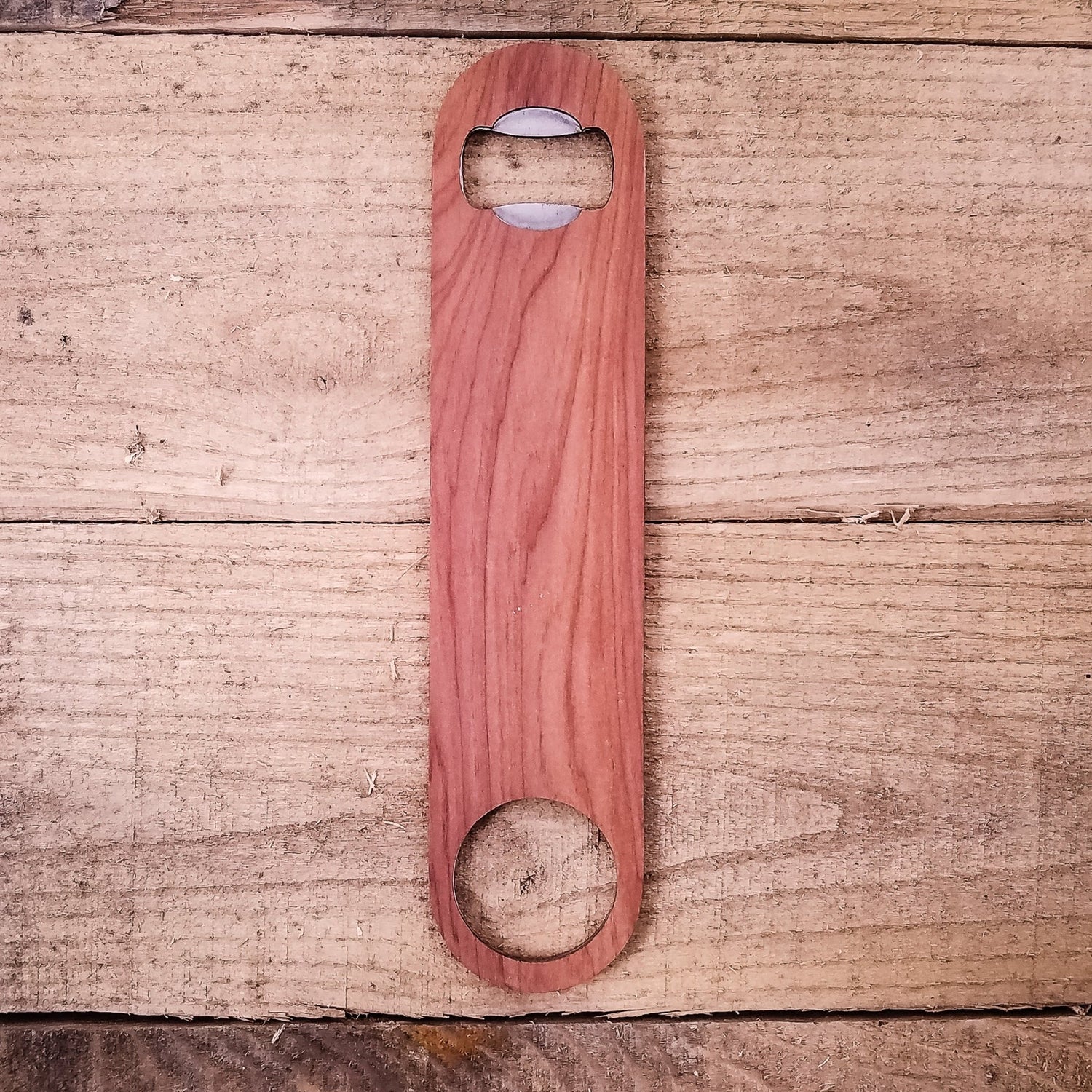 Wooden speed bottle opener in Cherry, full-size bar-style with hardwood handle