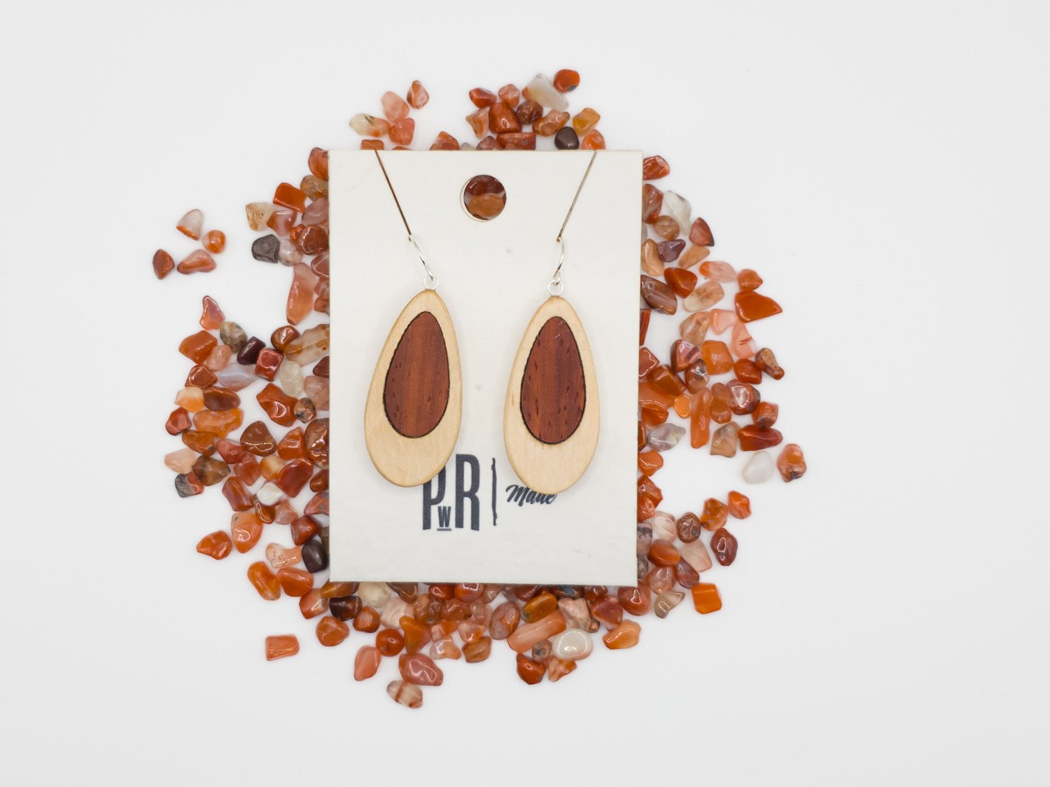 Sunset Teardrop Wooden Earrings – Maple & Padauk - PRW Made - 
