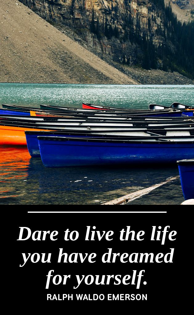 UV printed metal bookmark artwork, brightly painted canoes on a glacial lakeshore at Moraine Lake, paired with the Emerson quote Dare to Live the Life You Have Dreamed, by PRWMade