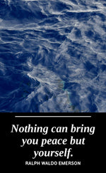 UV printed metal bookmark artwork, the deep blue texture of open water, paired with the Emerson quote Nothing Can Bring You Peace but Yourself, by PRWMade