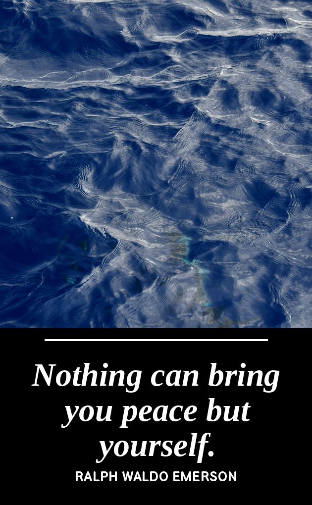 UV printed metal bookmark artwork, the deep blue texture of open water, paired with the Emerson quote Nothing Can Bring You Peace but Yourself, by PRWMade