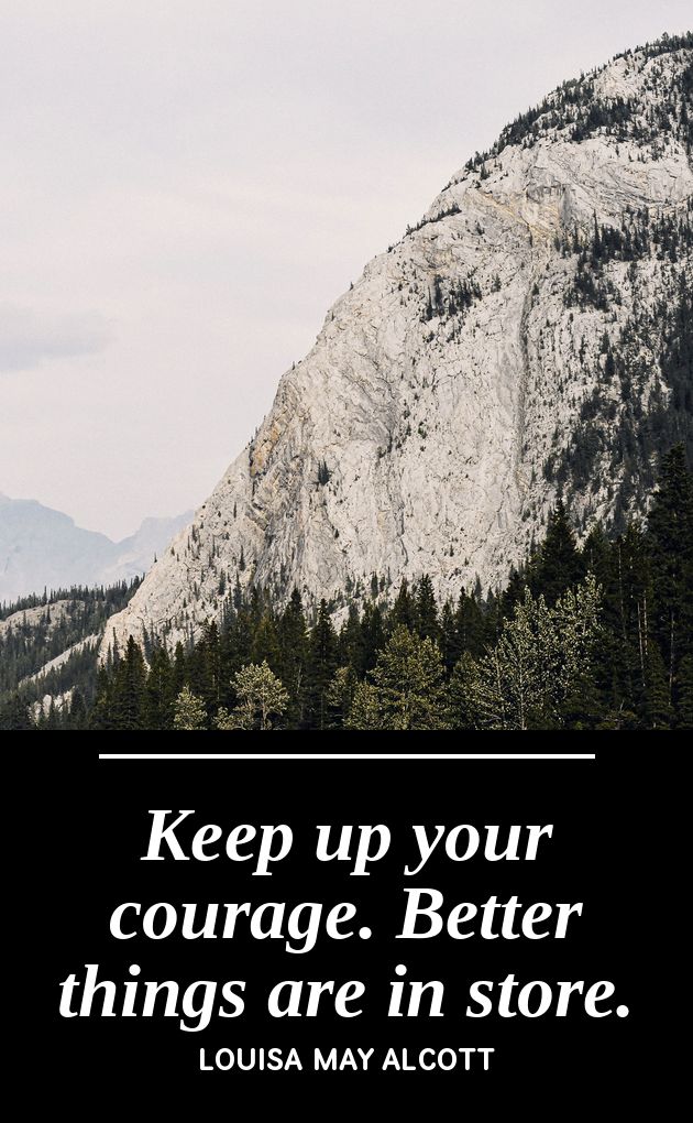 UV printed metal bookmark artwork, Banff mountain landscape photograph, paired with the Louisa May Alcott quote Keep Up Your Courage, by PRWMade