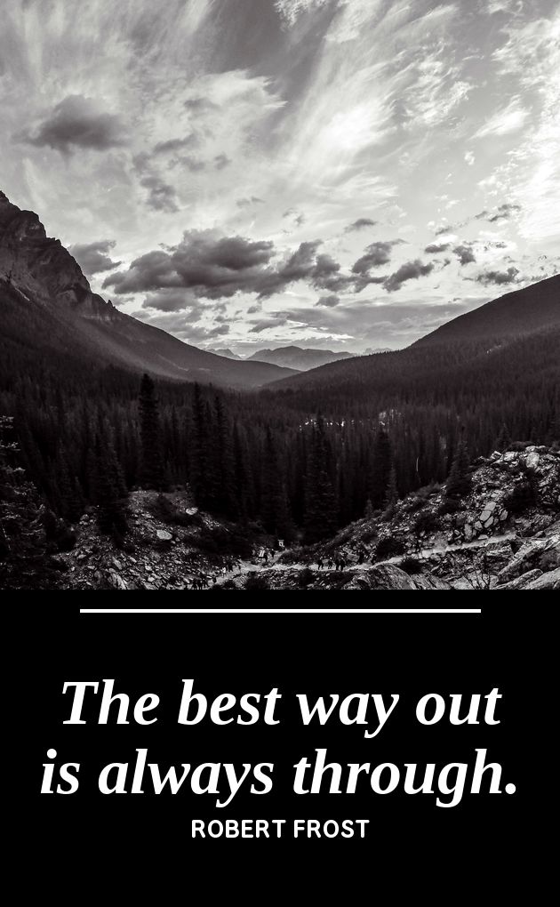 UV printed metal bookmark artwork, Banff valley landscape photograph, paired with the Robert Frost quote The Best Way Out Is Always Through, by PRWMade