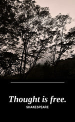 UV printed metal bookmark artwork, wind-blown trees photograph, paired with the Shakespeare quote Thought Is Free, by PRWMade