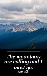 UV printed metal bookmark artwork, Banff mountain ridge photograph, paired with the John Muir quote The Mountains Are Calling, by PRWMade