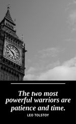 UV printed metal bookmark artwork, Big Ben clock face photograph, paired with the Tolstoy quote Patience and Time, by PRWMade