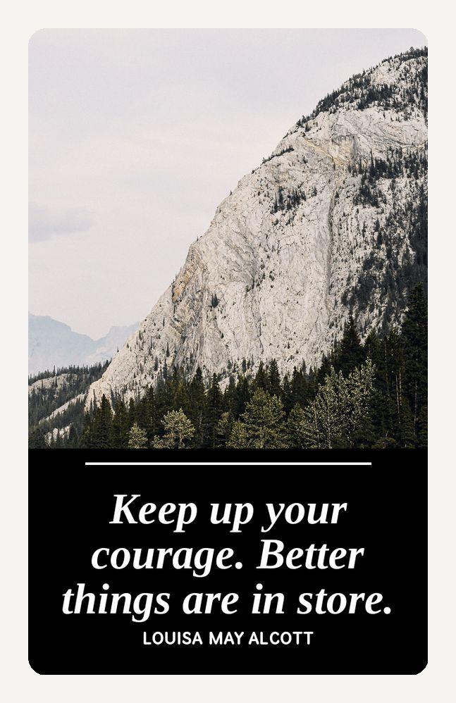 Metal bookmark, Keep Up Your Courage by Alcott, Banff mountain photograph
