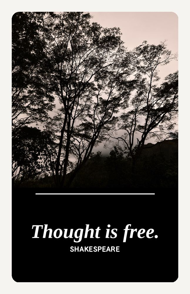 Metal bookmark, Thought Is Free by Shakespeare, wind trees photograph