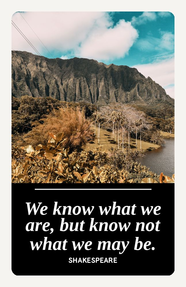 Metal bookmark, We Know What We Are by Shakespeare, Hawaii Koolau ridges photograph