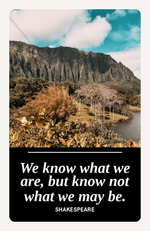 Metal bookmark, We Know What We Are by Shakespeare, Hawaii Koolau ridges photograph