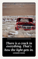 Metal bookmark, A Crack in Everything by Cohen, abandoned red truck photograph