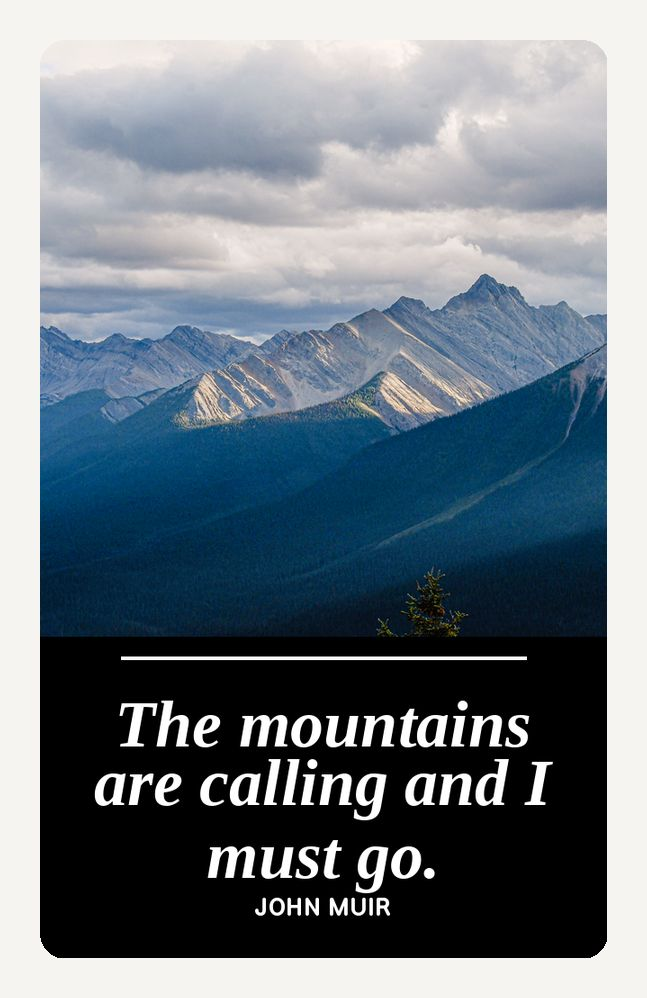 Metal bookmark, The Mountains Are Calling by Muir, Banff ridge photograph